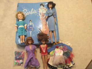 Vintage Barbie Midge & Skipper Dolls W/ Carrying Case & Accessories 1962
