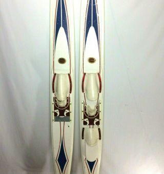 Vintage Kimball Water Skis Slalom 66 " White Blue Metal Fins
