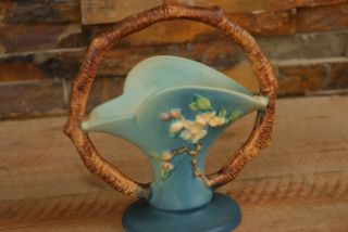 Vintage Roseville Pottery Blue Apple Blossom Basket 309 - 8 Twig Handle
