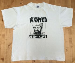 Vintage 2001 Osama Bin Laden Wanted Dead Or Alive Photo White Tee Extra Large Xl