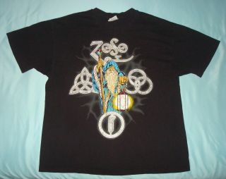 Vtg 90s Led Zeppelin T Shirt Mens Xl Black Zoso Wizard 2 Sided Band Rock Tee