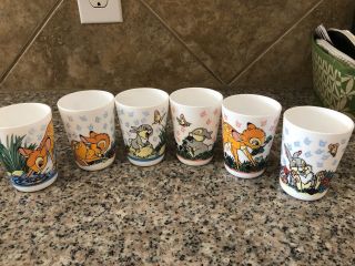 6 Vintage Disney Classic Bambi Drinking Cups White Arco Arcopal France