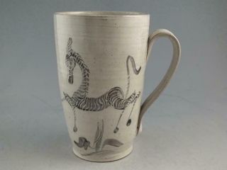Vintage Studio Pottery Mug By Edwin & Mary Scheier With Zebra Decoration