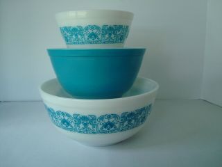 Vintage Pyrex Horizon Blue Nesting Mixing Bowl 401 402 403 3 Piece Set