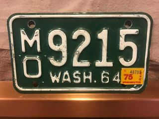 1964 Washington State Motorcycle License Plate Vintage 1975