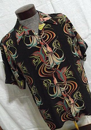 Atomic Vtg Avanti Hawaiian Mens Shirt 100 Silk M Black Psychedelic