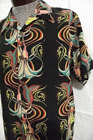 ATOMIC Vtg Avanti Hawaiian Mens Shirt 100 Silk M Black Psychedelic 5