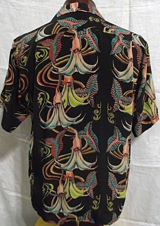 ATOMIC Vtg Avanti Hawaiian Mens Shirt 100 Silk M Black Psychedelic 6