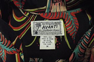ATOMIC Vtg Avanti Hawaiian Mens Shirt 100 Silk M Black Psychedelic 8