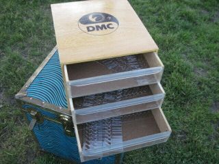 Vintage DMC Wood Storage Box w/Plastic Drawers Horse Logo France 6