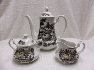 Vintage Yorkshire Hand Engraved Ironstone Coffee Pot Sugar And Creamer
