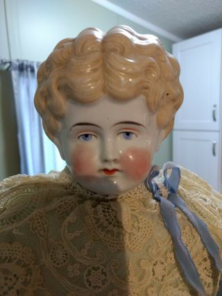 Antique China Head Doll Leather Body Blonde Antique Doll Clothes