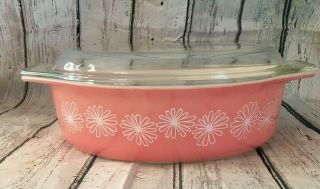 Vintage Pyrex Pink Daisy 2.  5 Qt.  Oval Casserole 045 With Lid 045