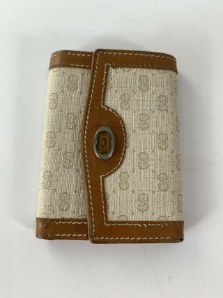 Gucci Great Vintage Authentic Tan Leather Trim And Ivory Canvas Key Case