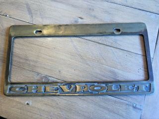Vintage Heavy Duty Solid Brass License Plate Frame Chevrolet Logo