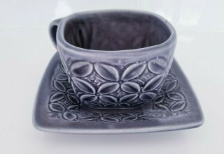 Vtg Roseberry Winn Pottery Large Cup & Saucer Arts & Crafts Eggplant Purple 2001