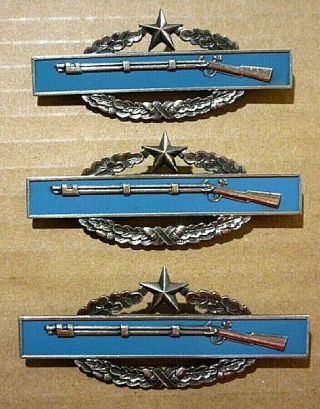 3 Vintage C.  I.  B.  2nd Award Gemsco A.  G.  O.  G - 2 W/ Acorns.  Army Combat Infantry Pin