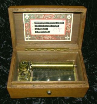 Vintage Thorens 4 Tune Swiss Music Box 3 1/2 " Cylinder