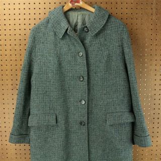 Vtg 60s 70s Harris Tweed Over Coat Wool 46 Inch Chest Blue