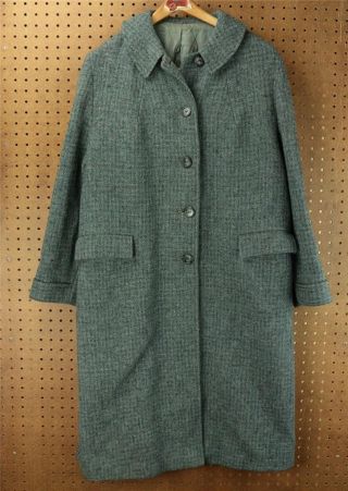 vtg 60s 70s HARRIS TWEED over coat wool 46 inch chest blue 2