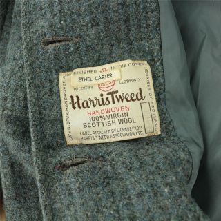 vtg 60s 70s HARRIS TWEED over coat wool 46 inch chest blue 5