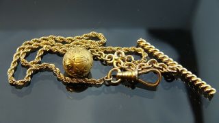 Antique Gold filled pocket watch rope Chain Fob /T - Bar/11.  5g 3