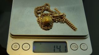Antique Gold filled pocket watch rope Chain Fob /T - Bar/11.  5g 5