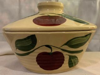 Watt Pottery Apple Pattern Ribbed Covered Bowl 601 Vintage 1950s Rare