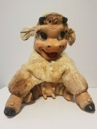 Rare Vtg 40/60s Bijou Toy Cow " Rushton Style " Rubber Face Plush - Brown Swiss
