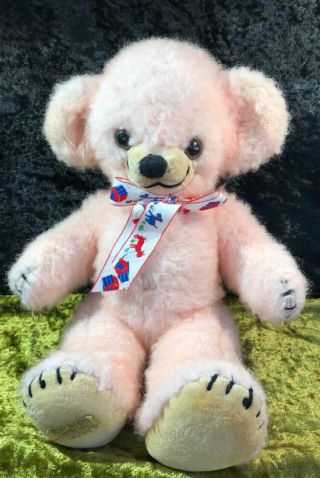 Vintage Pink Cheeky Merrythought Plush Teddy Bear English 1970s Tagged 15”/38cm