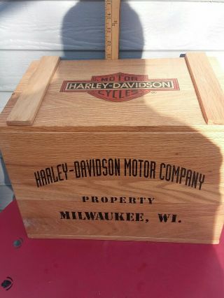 Vintage Harley Davidson Oak Wood Box With Hinge Cover Rare