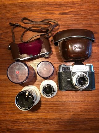 Vintage Kodak Retina Reflex III 35MM Camera with 3 lenses and case 2
