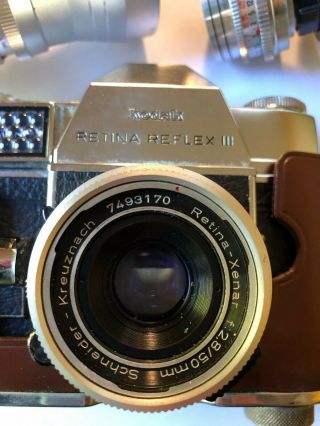 Vintage Kodak Retina Reflex III 35MM Camera with 3 lenses and case 4