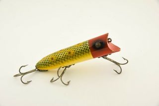 Vintage Heddon Lucky 13 Red Head Frog Scale Antique Fishing Lure Et2