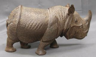 Vintage Hand Carved Wooden Rhinoceros Rhino Figure Wood Carving