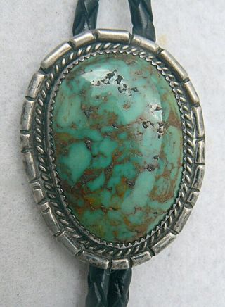 Vintage Native American Sterling Silver Bolo Large Turquoise Bisbee