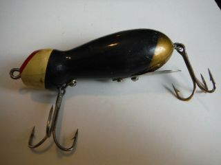 Rare Vintage Bite Em Bait " Water Mole " Wood Fishing Lure Black,  White& Red