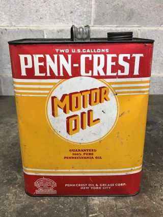 Vintage Penn - Crest Motor Oil 2 Gallon Can Gas Oil Pennsylvania Pa Nyc Penn Crest