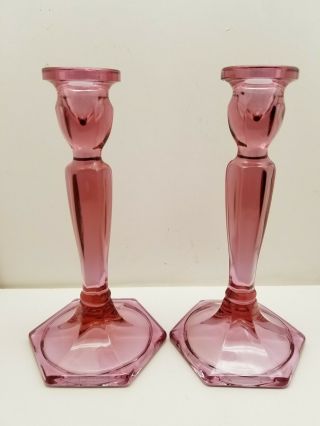 Vintage Antique Rare Glass Candleholders Candlesticks Pair Marked Star