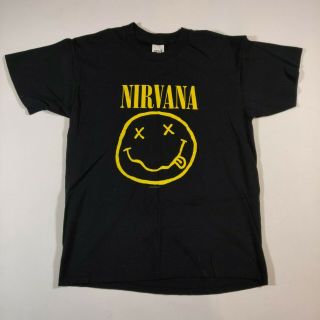 Vintage 90s 1992 Nirvana Smiley Face Concert Tour Graphic T Shirt Large Anvil