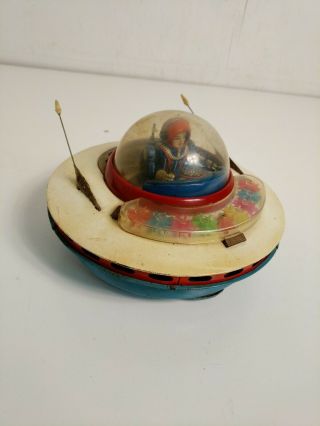 Vintage Ko Yoshiya Flying Saucer Toy (Battery Operated, ) Rare Blue Model 5