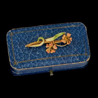 Antique Vintage Art Nouveau 18k Gold Polychrome Enamel Floral Flower Pin Brooch