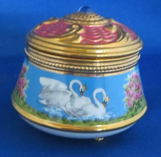 Faberge Swan Lake Music Jewelry Trinket Box Cover Vintage Imperial Collect Fr2