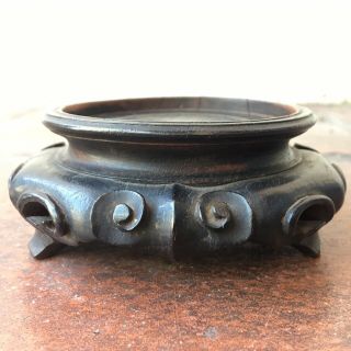 Vintage Antique Chinese Deeply Carved Hardwood Wood Wooden Vase Bowl Stand China