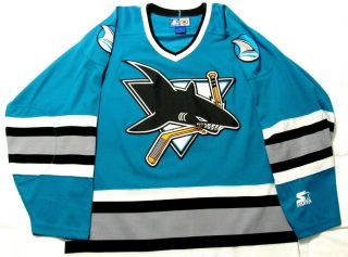 Vintage Starter San Jose Sharks Logo Hockey Jersey Men Size Large Og 90s Blue