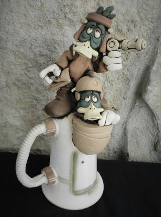 Vintage Rex Benson Duck Hunters 9 " Clay Art Pottery Sculpture Fantasy