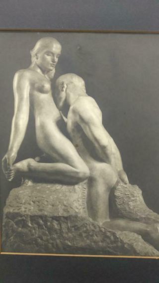Antique Vintage Photograph Art Framed Nude Man Woman Marble Statue Sculpture 2