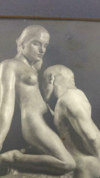 Antique Vintage Photograph Art Framed Nude Man Woman Marble Statue Sculpture 3