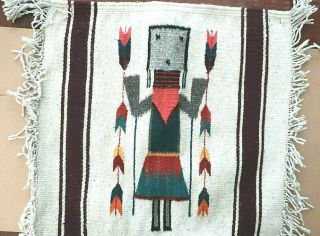 Vintage 60s Navajo Pictorial Yei Rug 22 " X 18 " Artisan Hand Woven Section Line Vgc