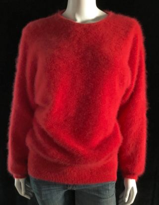 Fuzzy 80 Angora Sweater Vintage Nordstrom Red Long - Sleeve Pullover 37 " - Bust